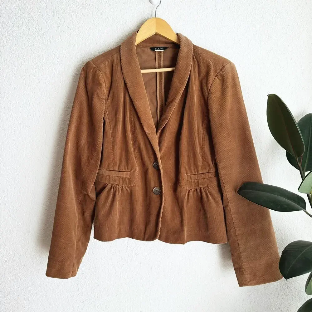 VTG J Crew Y2K Corduroy Blazer Jacket 8 Brown Preppy Old Money 90s Academia